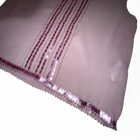 DKNY Lilac Silk Sheer Beaded V-Neck Tank Size Small - Picture 6 of 8